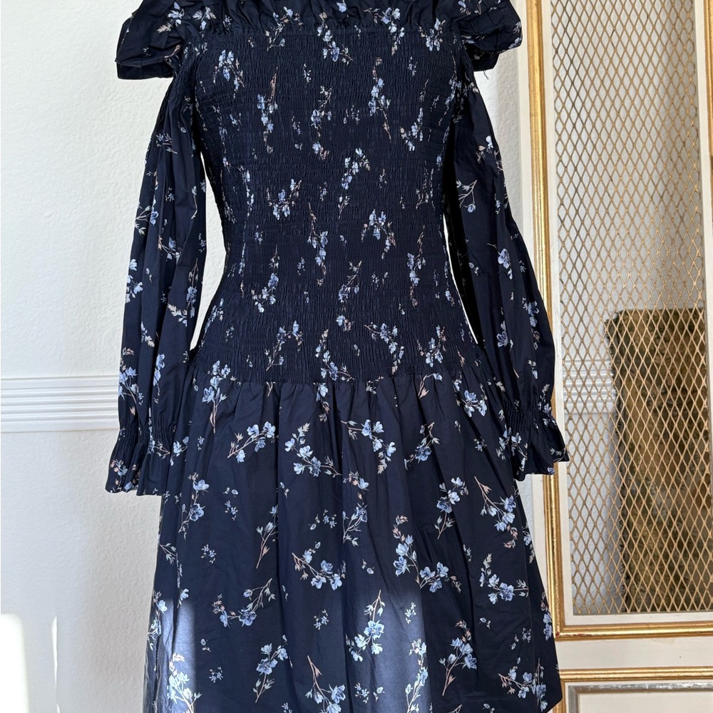 Rebecca Taylor Navy Floral Off-Shoulder Dress – Size M